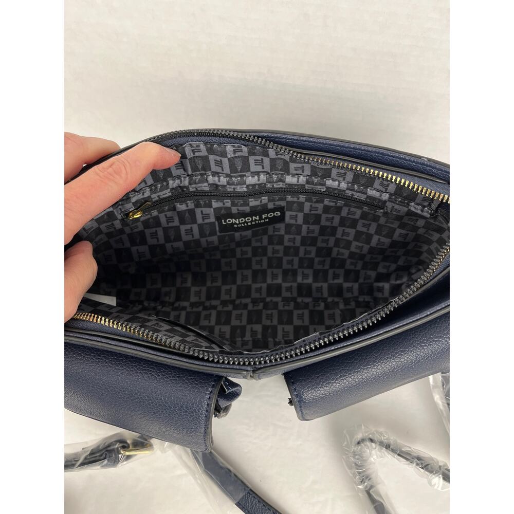 London Fog Collection Evelyn Multi Crossbody Bag Purse Navy Blue Gold Accents - Picture 8 of 12